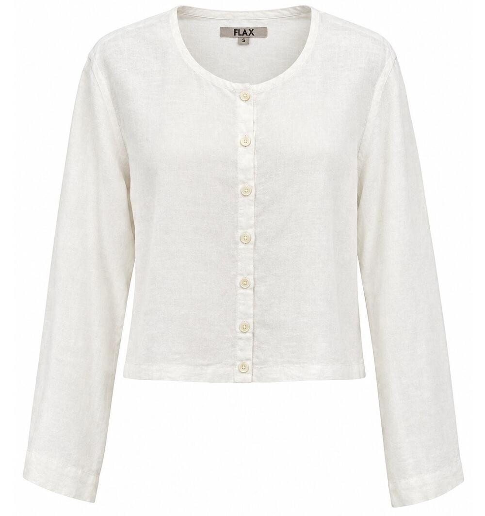 FLAX Crisp Linen Button Up Blouse Size Small Crewneck Cottagecore Minimalist